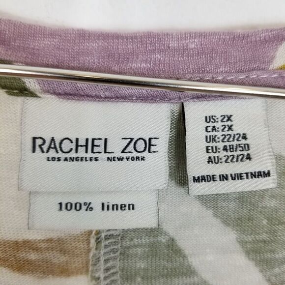 Rachel Zoe Women Plus  Linen Tunic Size 2X Top Artsy Floral Short Sleeves Blouse - Picture 3 of 4